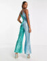 Jaded Rose Petite 70s plunge flare cami jumpsuit in contrast sequin