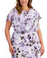 ფოტო #4 პროდუქტის Plus Size Floral-Print Overlay A-Line Dress