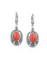 ფოტო #3 პროდუქტის Western Jewelry Pink Oval Flower Leaf Carved Coral Dangle Lever back Earrings For Women Oxidized .925 Sterling Silver