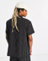 Liquor N Poker co-ord revere collared short sleeve shirt in black with white pinstripe