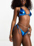 ASOS DESIGN metallic v front tie side bikini bottom in bright blue