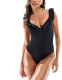 Фото #1 товара Accessorize frilly v front swimsuit in black