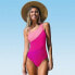 Фото #1 товара Women's Color Block One Shoulder One Piece Swimsuit - Cupshe-Small-Neon Pink