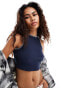 Noisy May ribbed tank top with contrast seam detail in navy