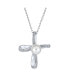 ფოტო #1 პროდუქტის Bridal Simple Religious Simulated White Pearl Infinity Cross Necklace Pendant For Women Wedding Teen .925 Sterling Silver