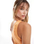 Pieces one shoulder embroidered fine knit mini dress in orange Оранжевый, M - EU 38 - фото #3