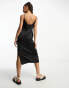 Monki crinkle cami midi dress in black