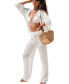 Women's White Collared Button-Up Crochet Top & Pants Set