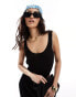 Miss Selfridge knit rib tie back open vest top in black