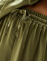 Flounce London satin floaty trousers in olive co-ord