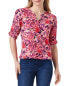 Фото #1 товара Nic+Zoe Blurred Floral Ruched Elbow Sleeve Top Women's S