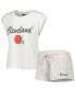 ფოტო #1 პროდუქტის Women's White, Cream Cleveland Browns Montana Knit T-Shirt and Shorts Sleep Set