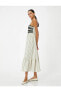 Фото #1 товара Платье Koton Миди Спагетти-стрэп квадратный воротник рюшами хлопковое стандартное полуприлегающее