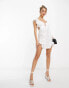 Фото #2 товара ASOS DESIGN satin corset frill shoulder mini dress with draped skirt in white