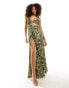 Фото #3 товара ASOS DESIGN satin chiffon mix gathered cut out maxi dress with tie back in shadow floral print