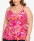 Swim Solutions FUCHSIA PINK Plus Size Printed V-Neck Tankini Swim Top US 18W