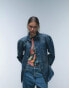 Topshop denim coated shirt in deep sea wash Синий, 40 - фото #1