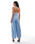 River Island halter denim jumpsuit in lightwash blue