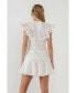 Фото #6 товара Women's Lace Trimmed Ruffle Sleeve Dress with Cutout