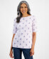 Фото #1 товара Women's Printed Boat-Neck Elbow-Sleeve Top, Created for Macy's