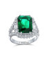Фото #5 товара 7CT Cubic Zirconia CZ Pave Rectangle Green Simulated Emerald Cut Statement Fashion Ring For Women Rhodium Plated Brass