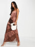 Topshop lace insert midi slip dress in chocolate