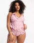 Фото #2 товара ASOS LUXE Curve 3D floral ruffle swimsuit with ruffle detail in pink