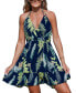 Women's Green Tropical Dual Strap Ruffle Hem Mini Beach Dress