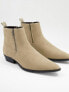 ASOS DESIGN cuban heel western chelsea boots in stone faux suede with zips