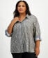 Фото #1 товара Plus Size Shimmer Shadow Striped Button-Front Shirt