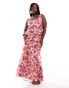 Фото #1 товара ASOS LUXE Curve 3D floral ruffle maxi dress with tie back in floral print