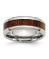ფოტო #1 პროდუქტის Stainless Steel Brown Koa Wood Inlay Enameled 8mm Band Ring