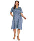 Фото #8 товара Plus Size Printed Tie-Waist Short-Sleeve Shirtdress