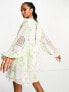 ASOS DESIGN Petite trapeze mini dress with blouson sleeve in mixed lace print