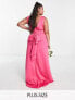 Фото #1 товара TFNC Plus Bridesmaid bow back maxi dress in fuchsia pink