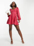 ASOS DESIGN boucle corset mini dress in pink and red houndstooth