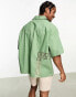 ASOS DESIGN boxy oversized revere poplin shirt with lace inserts in green Зеленый, S - Chest 38 - фото #4