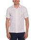 Men's Linen Blend Tri-Color Panel Short Sleeve Button-Down Shirt