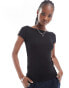 Weekday Brita semi-sheer top with slash neck in black