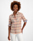 ფოტო #1 პროდუქტის Women's Plaid Long-Sleeve Roll-Tab Shirt