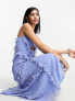 Фото #2 товара ASOS DESIGN halter ruffle maxi dress with cut out detail in textured spot in blue