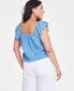 ფოტო #2 პროდუქტის Women's Cotton Gauze Flutter-Sleeve Top, Created for Macy's