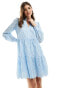 YAS broderie smock mini dress in baby blue - LBLUE детский синий, XL - фото #4