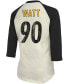 Фото #2 товара Women's T.J. Watt Cream, Black Pittsburgh Steelers Player Raglan Name Number 3/4 Sleeve T-shirt