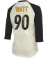 Women's T.J. Watt Cream, Black Pittsburgh Steelers Player Raglan Name Number 3/4 Sleeve T-shirt