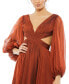 ფოტო #4 პროდუქტის Women's Pleated Cut Out Long Sleeve Lace Up Tiered Gown