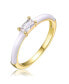 RA Young Adults/Teens 14k Yellow Gold Plated with Baguette Cubic Zirconia Solitaire White Enamel Slim Stacking Ring