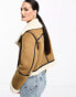 Фото #6 товара Stradivarius cropped aviator jacket with contrast piping in tan