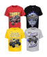 Boys Earth Shaker Zombie Grave Digger 4 Pack Graphic T-Shirts Red/Black/Yellow/Gray