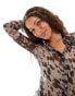 Monki long sleeve sheer collar shirt in brown animal print